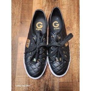 G By Guess Goadie Black Faux Leather Quilted Lace Up Sneakers Shoes Size 7